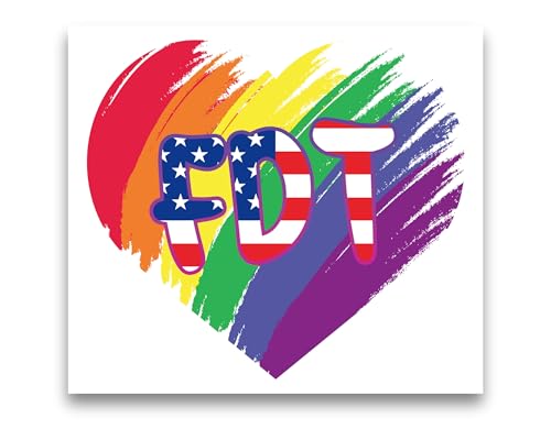 Image of Anti Donald Stickers. FDT Gay Pride Stickers For Bumper, Car Window, or Laptop. 4.5 inchx4 inch. Set of 3. Foxtrot Delta Tango Decals. Rainbow Heart Patriotic Decals. Pro LGBTQ+. Made in the USA.