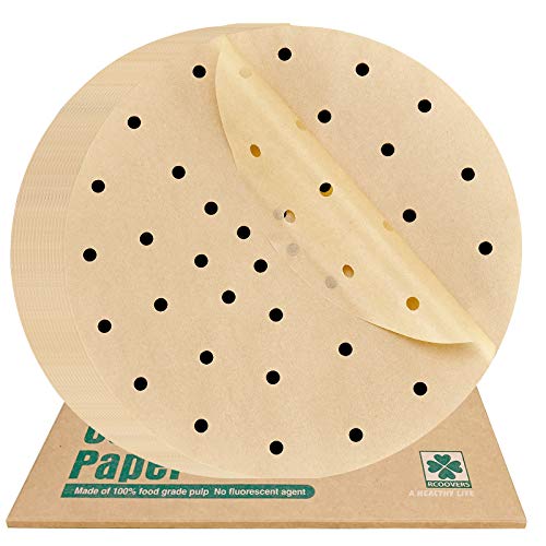 Air Fryer Parchment Paper For Baking Bamboo Steamer Liners 9 Inch 100Pcs Unbleached Circular Perforated Parchment Paper Non-Stick Steamer Mat For Baking/Steaming/Cooking With Silicone Paper #TOP17