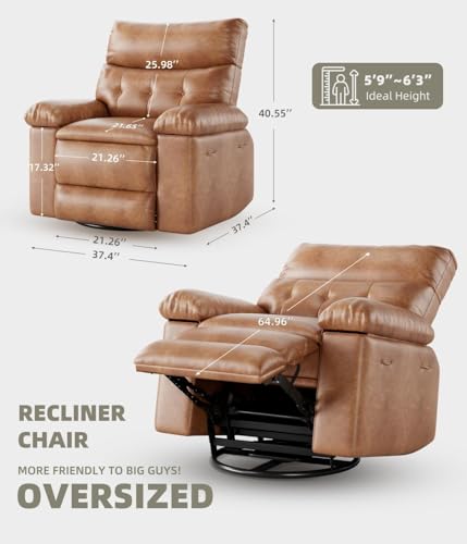 Image of Oversized 360 Swivel Rocking Recliner Chair with Massage & Heat, Ergonomic Lazy Chair with Remote Control for Living Room, Bedroom & Nursery, Vintage