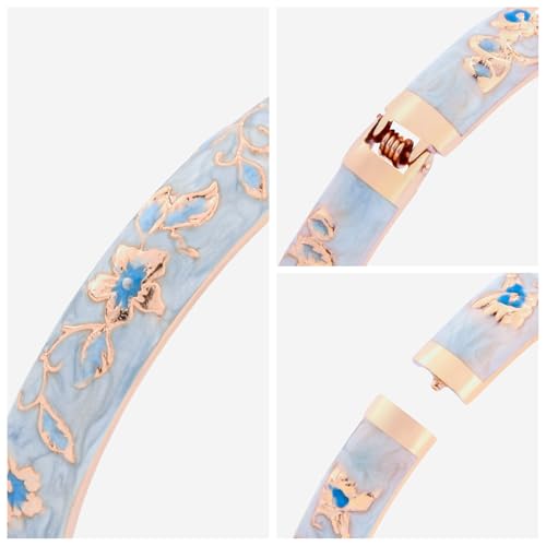 Image of UJOY Vintage Jewelry Cloisonne Handcrafted Flower Enameled Gorgeous Rhinestone Hinged Cuff Bracelet Bangles Gifts 88A10