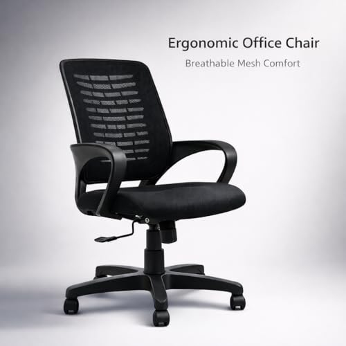 Image of NGFC Office Chair for Work from Home /Study Chair Height Adjustable Revolving Chair with Tilt Lock Mechanism High Comfort Seating Ergonomic Chair - Model 805 (Black, Medium)