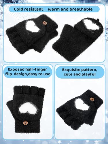 Geyoga 3 Pair Heart Fingerless Gloves Convertible Flip Top Gloves Winter Half Finger Mitten for Boy Girl 5-10 Year4