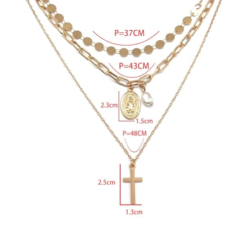Cross Layered Necklace Pendant Handmade Gold Plated Dainty Multilayer Choker Layering for Women Necklaces Stylish Minimalist Crucifix Pendants Simple Chain Stacked Necklace Jewelry Gifts2