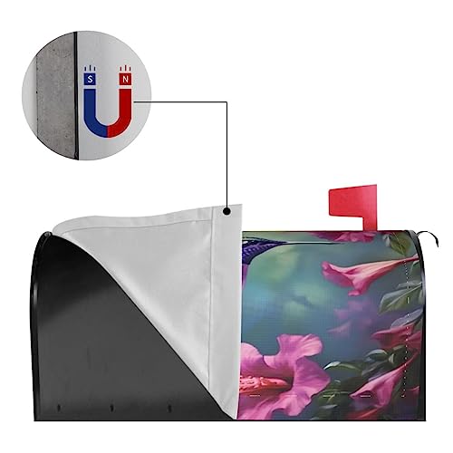 Image of Dujiea Hummingbirds Fuchsia Flowers Mailbox Wrap, Waterproof Magnetic Post Box Cover - Standard Size 21 inch L x 18 inch W - Garden Yard Outside Farmhouse Home Decor