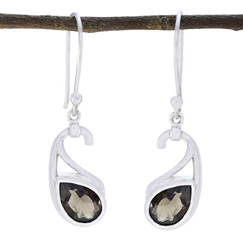 Boucle d'oreille en argent sterling quartz fumé poire marron