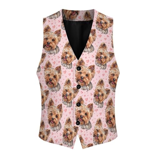 Cute Yorkie Dog Novelty Men's Suit Vest Casual Formal Dress Vests Business Waistcoat3