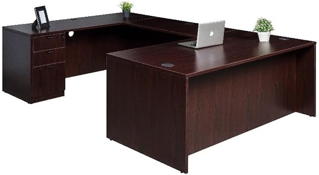 Boss Office Products Holland 71" Executive U-Shape Desk with File Storage Pedestal, Mahogany