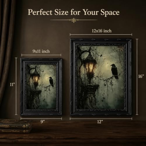 Black Framed Wall Art Gothic Raven Canvas Print Halloween Spooky Raven Crow Lantern Decor Picture Moody Dark Academia Artwork for Living Room Bedroom 12x16 inch - image 4