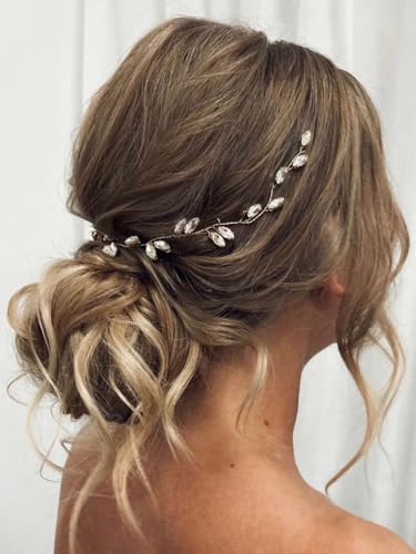 Evlry Hochzeit Kristall Haar Rebe Silber Strass Braut Haarranken Blatt Kopfschmuck Braut Haarschmuck für Frauen (Silber)