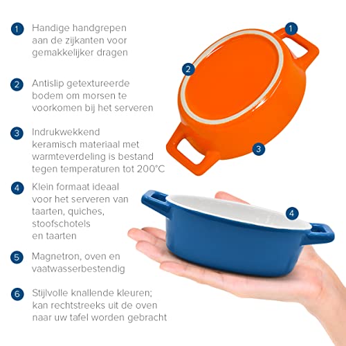 Joejis Set van 4 Mini Ovenschalen - Individuele Ovale bakvormen - Kleine Keramische Gerechten voor in de Oven - Ideaal voor Souffle Crème Brulee Lasagne Tiramisu Pudding - Kinderportie - Afbeelding 7