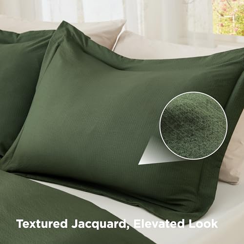 Image of Bedsure Textured Duvet Cover Queen Size - Cotton-Like Polyester Jacquard Duvet Cover Set for All Seasons - 3 Pieces Elevated Dobby Ultra Soft Bedding Set, NO Comforter (Olive Green, Queen, 90 inchx 90 inch)