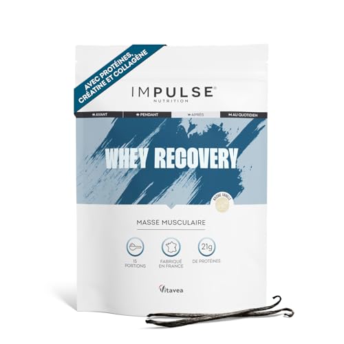 Whey Recovery Vanille - Complément Alimentaire tout-en-1 pour la Musculation, Récupération & les Articulations - 21g Protéine, 3g Créatine Creapure®, 5g Collagène Peptan® - 750g - IMPULSE NUTRITION