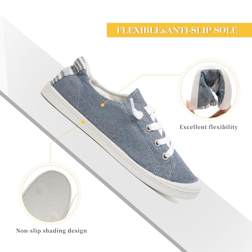 Image of FUNKYMONKEY Slip-On Canvas Sneakers for Women, Comfortable Lightweight Lace-Up Flat Casual Tennis Shoes Breathable Walking Shoes for Everyday Wear