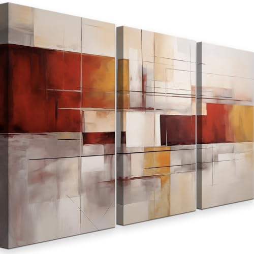 INTELIENZOS Tres cuadros modernos para decoracion de salon 120x61cm, 3 lienzos de Pasión, estilo abstracto, Abs 7
