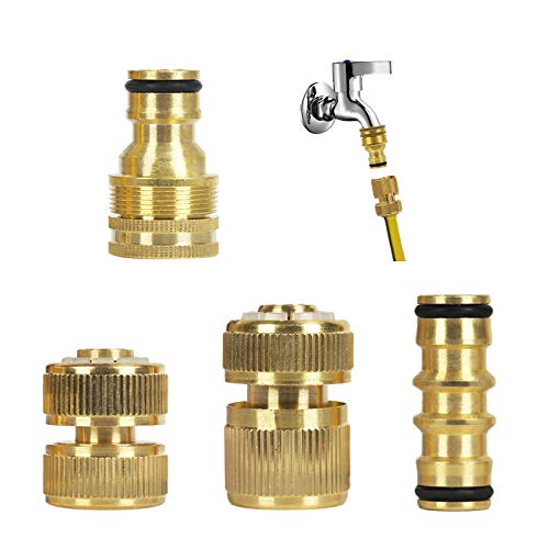 SEELOK 4pcs Conector de Reparación de Manguera de Latón, Conectores de Manguera de Agua Hembra y Macho Adaptador de Manguera para Grifo Conector de Tubería de Agua para Jardín Baño Acuario Cocina Cover