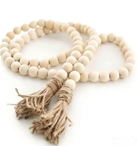 58inch Wood Beads Garland Farmhouse Beads - Natural Prayer Wood String Beads Decorative Beads for Wall Hanging Vase Handle Door Boho Decor