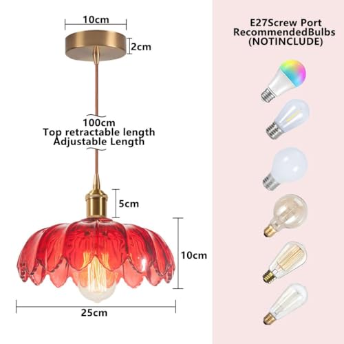 Suspension vintage fleurs rouge verre E27 25 cm DLGLOLIN