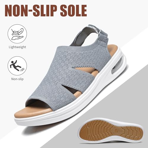 Image of ziitop Walking Sandals Women Orthopedic Sandals for Women Comfortable Arch Support Orthotic Platform Wedge Shoes Air Cushion Adjustable Strap Comfort Shoes for Summer Travel Beach Party Shopping Work