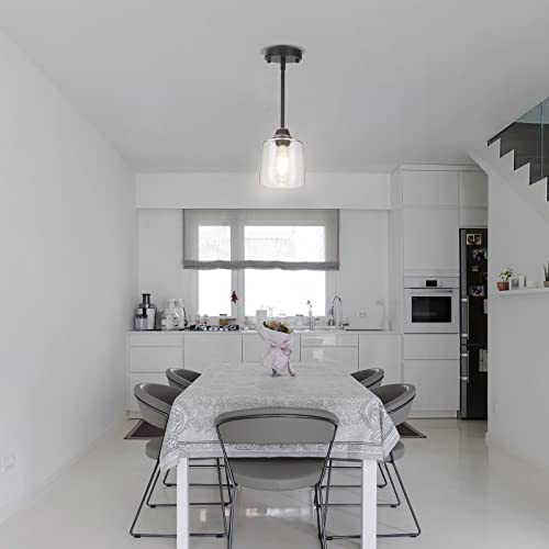 Licperron Modern Pendant Light Fixtures For Kitchen Island, Industrial Hanging Ceiling Light With Clear Glass Shade, Farmhouse Black Pendant Lamp For Living Room Hallway Bedroom Dining Room, 1 Pack #TOP6