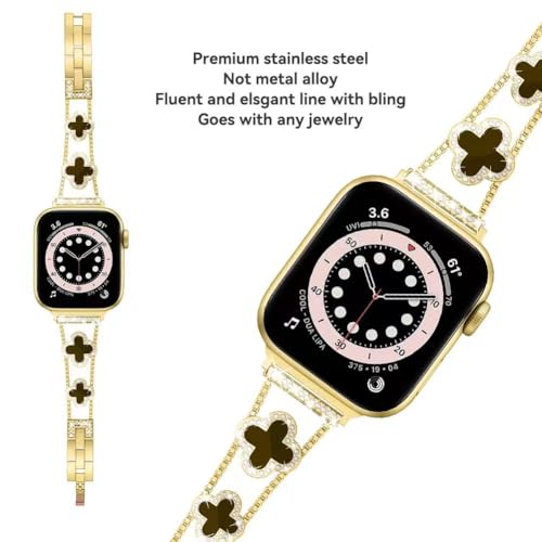Image of Musk-MSKR Diamond Metal Bands Add Sparkle to Your Watch For Apple Watch Series 11 /10 /9 /8 /7 /6 /5 /4 /3 /2 /SE /Ultra Clover Simple and Stylish Compatible with 38mm40mm41mm42mm44mm45mm 46mm49mm Women's Wear