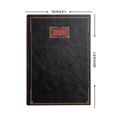Image of Anupam Goth Diary 2026 with Dates, 2026 Daily Planner Full Page Per Day with Monthly Calendar, January to December 2026 Size B5 (25x17cm) 365 Days Canvas Textured PU Cover 80GSM Black