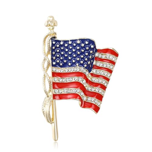 Image of coadipress American Flag Brooches for Women Men Rhinestone Crystal 4th of July American Patriotic Flag Brooches Pins Sparkle Veterans Independence Day Accessory Gifts