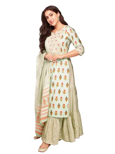 Kurta droite en coton avec sharara et dupatta ensemble 3 pièces pour femme style ethnique indien