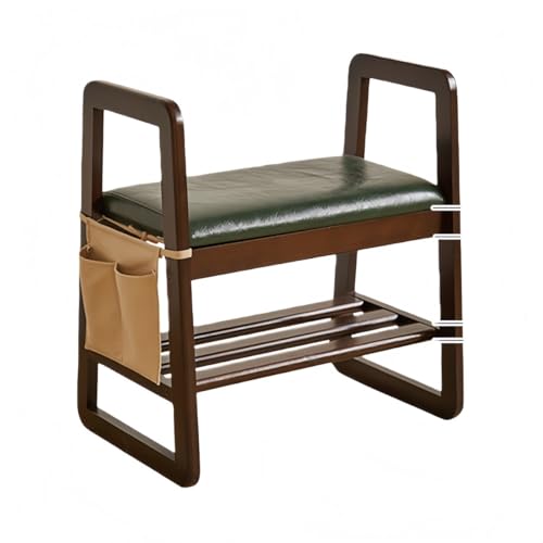 samchu玄関靴収納自然木棚付きサポートチェア踏み台コンパクト肘掛けスペース節約 (グリーン)