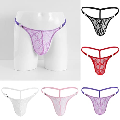 Men's Lace Thong with Mesh Drawstring Thong and Back2