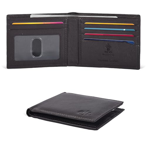 Portafoglio sottile pelle da uomo - Portafogli RFID 6 porta carte di credito ultra regalo per gli uomini tasca frontale design minimalista Nappa Marrone S Minimalista