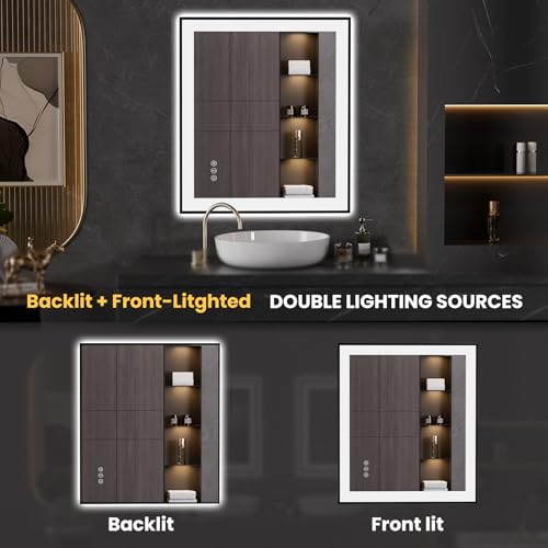 LOAAO 28"X32" LED Bathroom Mirror Black Framed, Anti-Fog, Dimmable, Lighted Bathroom Vanity Mirror for Wall, Memory Function, Tempered Glass by LOAAO - Image 5