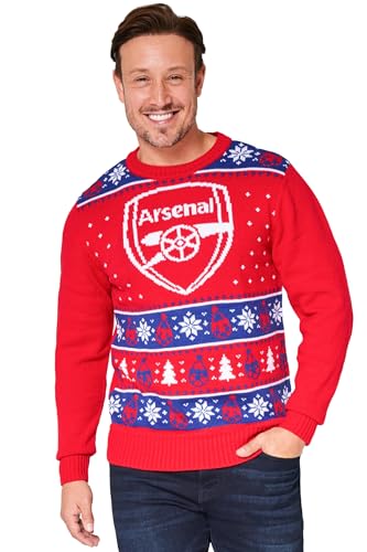 Arsenal F.C. Christmas Jumpers for Men Teenagers Warm Cosy Football Xmas Jumper M-3XL - Arsenal Gifts for Men (Red, M)