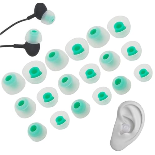LIKENNY イヤーピース イヤホンパッド 3サイズ 18個セット シリコン イヤホンキャップ 2層構造 滑り止め 脱落防止 交換用 高遮音 柔らかい イヤホンイヤーピース（クリアグリーン）