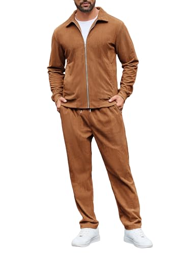 LecGee Men 2 Piece Outfits Corduroy Casual Long Sleeve Shirt