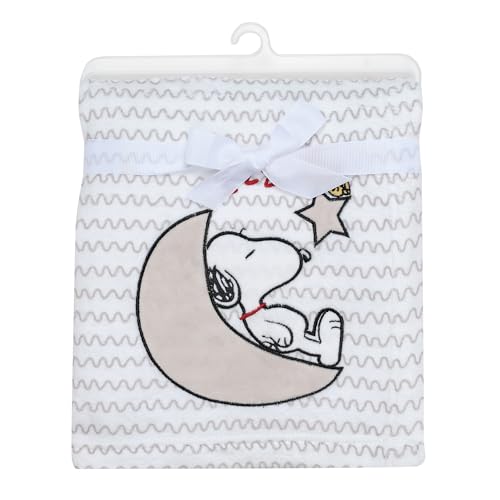 Image of Snoopy Love Soft White /Taupe Fleece Baby Blanket w / Applique