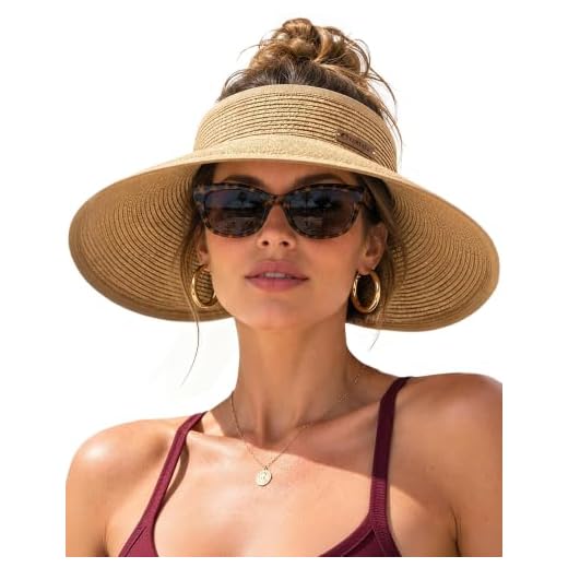 FURTALK Sun Visor Hats for Women Wide Brim Straw Roll Up Ponytail Summer Beach Hat UV UPF Packable Foldable Travel