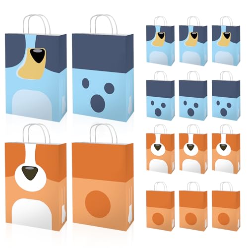 OU RUI 12Pcs Blue Dog Birthday Party Gift Bag Favors Cookie Chocolate Candy Snack Bags Dog Theme Party Carry Bag