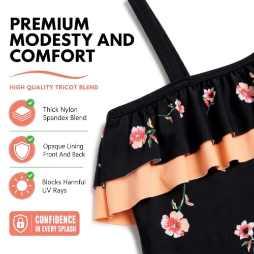 Image of Kanu Surf Girls Morgan Floral Ruffle 1-Shoulder 1-piece Swimsuit