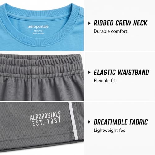 Image of AEROPOSTALE Boys Shorts Set 4 Piece Shirts & Mesh Basketball Shorts | Soft Breathable Fabric, Relaxed Fit, Quick-dry Mesh, Moves With Active Play, Layers Easily, Machine Washable