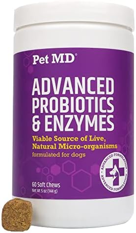 Pet MD Probiotics & Enzymes for Dogs – Gut Health Chews with Prebiotics – Digestive Aid for Dogs with Upset Stomach, Diarrhea, Constipation, or Gas – Functional Probiotics for Dogs – 60 ct Pet MD Probiotics & Enzymes for Dogs – Gut Health Chews with Prebiotics – Digestive Aid for Dogs with Upset Stomach, Diarrhea, Constipation, or Gas – Functional Probiotics for Dogs – 60 ct