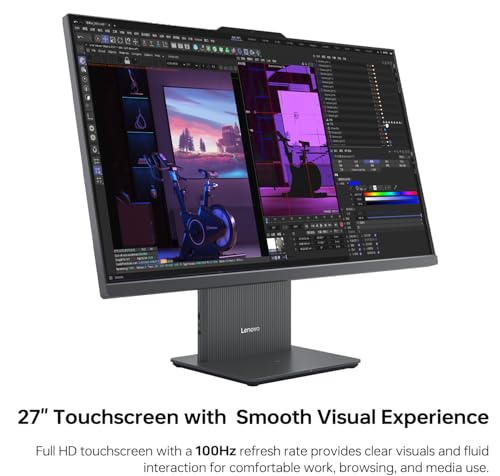 Image of Lenovo IdeaCentre 27 inch Business All-in-One Desktop Computer, FHD 100Hz Touchscreen, AMD Ryzen 5 7535HS, PCONLINE Customized 16GB /64GB DDR5 RAM, 1TB /4TB SSD, Wireless KB& Mouse, Wireless Charger, Win11P