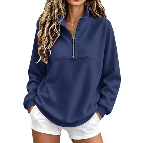 Fleece Pullover Women Cozy Drop Shoulder Mock Neck Quarter Zip Sweatshirt - image 1