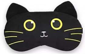 Máscaras de Dormir Relaxante para os Olhos com Gel Térmico para Compressa Fria e Quente Reduz Olheiras Gatinho Rosa Laço Cansaço (MascaraGatinhoMSK11-PretoOlhoAmarelo)