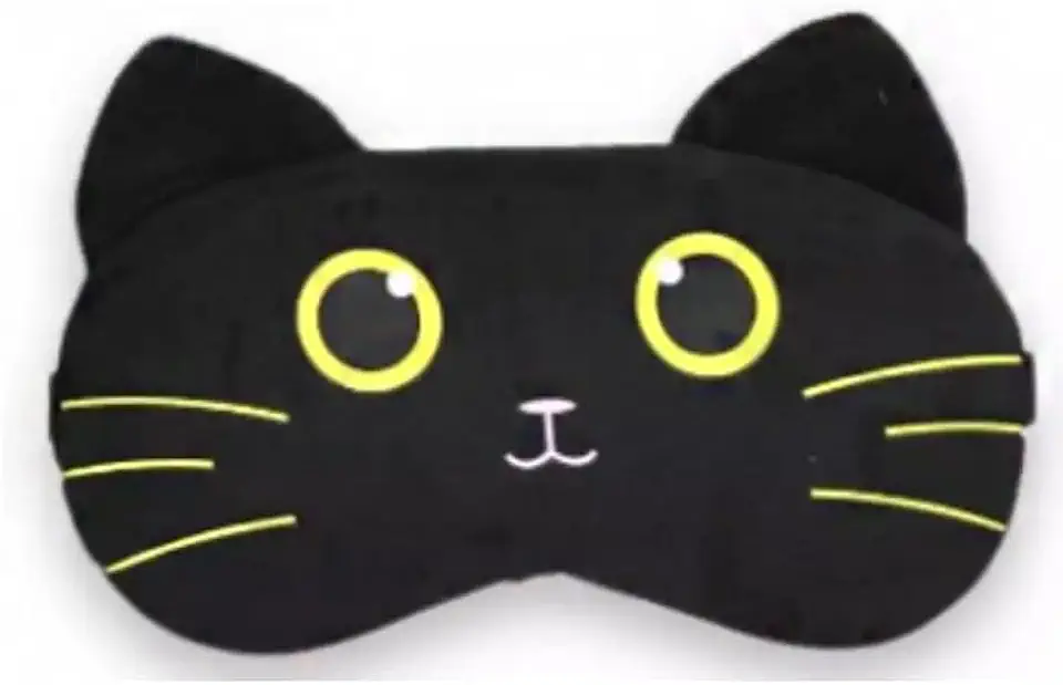 Máscaras de Dormir Relaxante para os Olhos com Gel Térmico para Compressa Fria e Quente Reduz Olheiras Gatinho Rosa Laço Cansaço (MascaraGatinhoMSK11-PretoOlhoAmarelo)