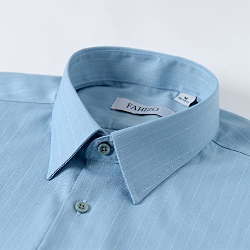 Fahizo Men's Casual Business Long Sleeve Stripe Regular Fit Dress Shirts, Turquoise-S #TOP2