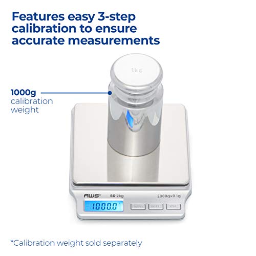 Sc Series Precision Digital Kitchen Weight Scale, Food Measuring Scale, 2Kg X 0.1G (Silver), Amw-Sc-2Kg #TOP4