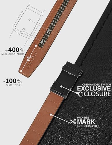 Ratchet Belts for Men, Mens Belt Leather 2 Pack, Black Brown Adjustable Belt for Dress Casual, Gifts Box3