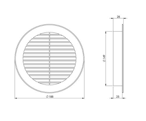 diameter 150mm / 6 inch Plastic Round Ventilation Grille with Anti-Insect Mesh - Black Air Vent Cover, 150mm / 6'' - Image 2