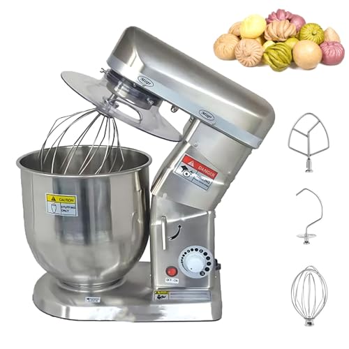 Zowdrix Batidora Comercial, Batidora EléCtrica De Cocina De 500W con Bol De Acero Inoxidable De 5L/7L/10L, para PanaderíA, PizzeríA, Batidora para Pasteles Silver-7L