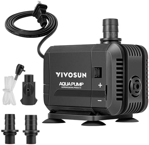 VIVOSUN 400GPH Submersible Pump(1500L/H, 15W), Ultra Quiet Water Pump with 5.2ft High Lift, Fountain Pump with 5ft Power...